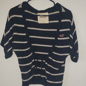 Hollister Navy and Cream Striped Knit Shrug Top. Size Small
